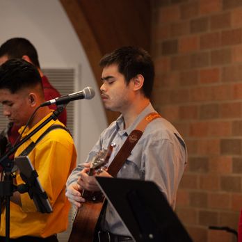 Worship team leading music